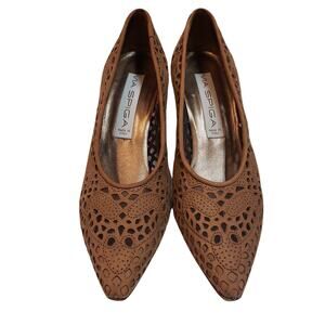 Via Spiga Heels Womens 7.5/52AA Shoes Cutout Brown Pointed Toe Made in Italy